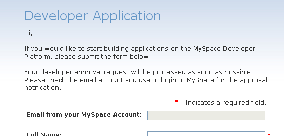 myspace developer application form myspace developer application form